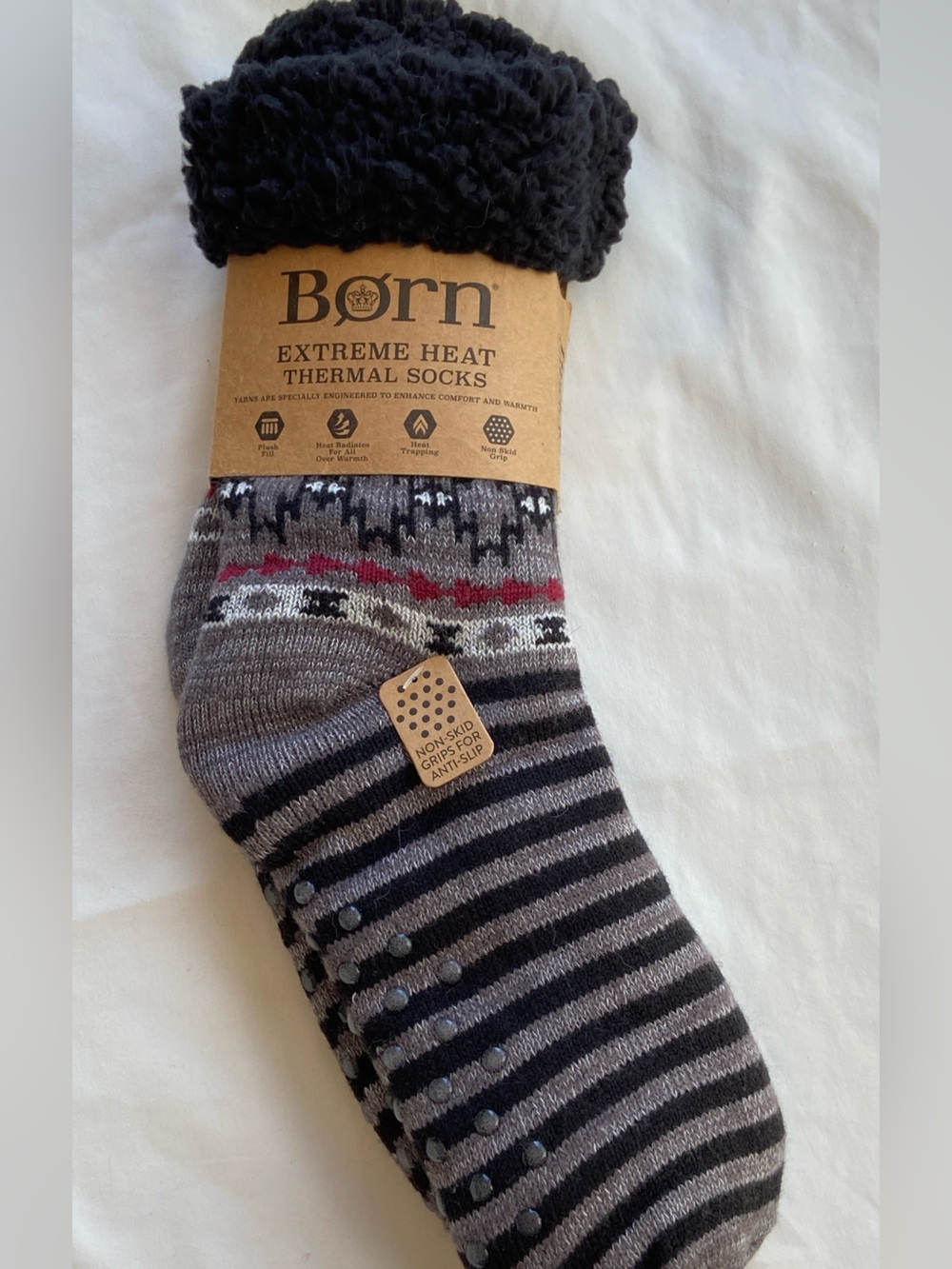 Born Thermal Socks in Black, Gray & Red Accent for Size 6-12